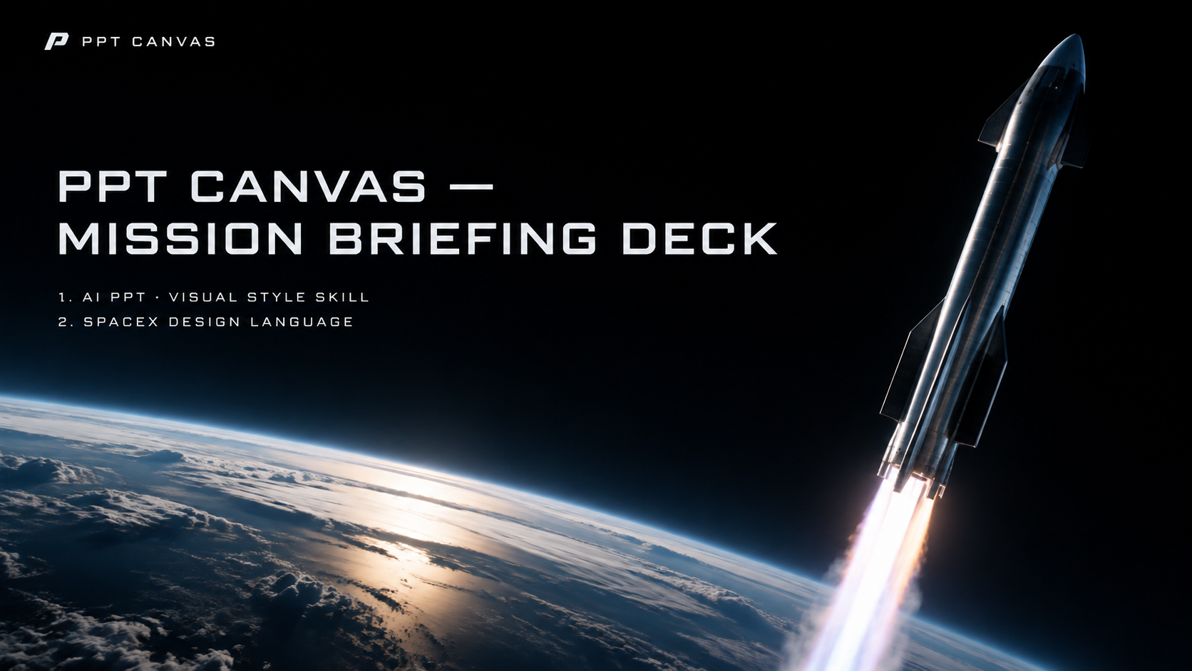 Aerospace dark AI presentation cover with mission typography